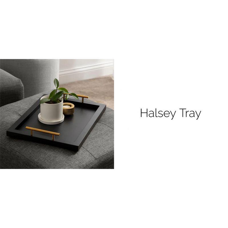 Elegant Black and Gold Rectangular Wooden Tray with Polished Handles, 24x10