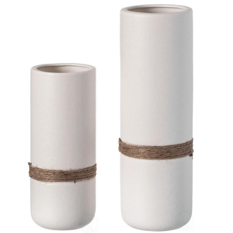 Decorative Modern Ceramic Cylinder Shape Table Vase Flower Holder with Rope