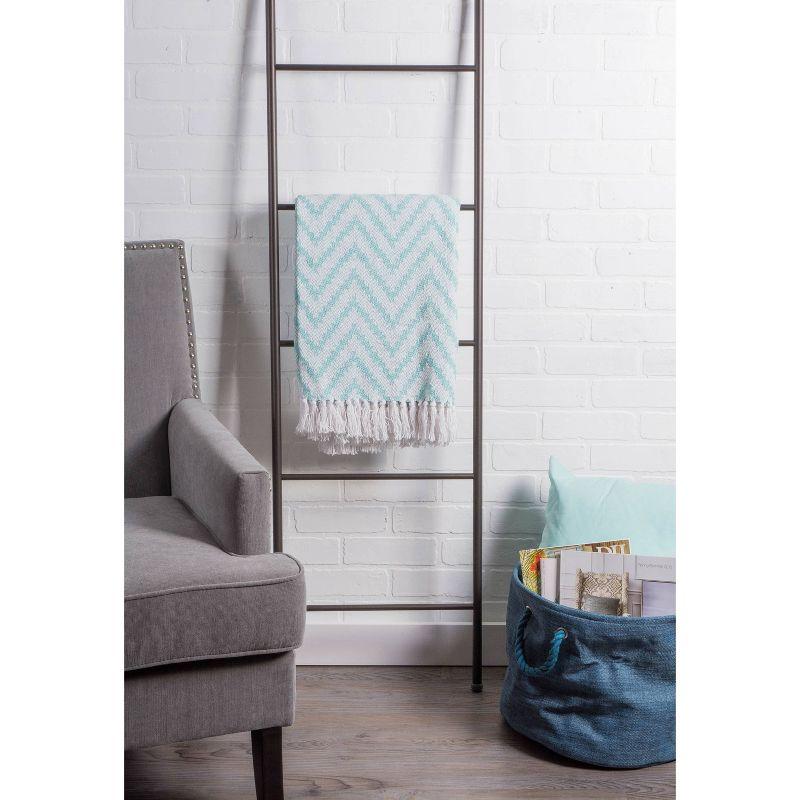50"x60" Large Chevron Handloom Throw Blanket Aqua - Design Imports: Cotton, Hypoallergenic, Machine Washable