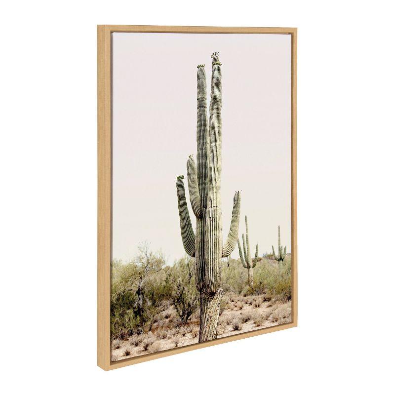 Sunrise Cactus Landscape Canvas Print with Natural Frame