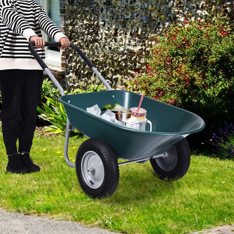 Costway 2 Tire Wheelbarrow Cart Heavy-duty Dolly Utility Cart Green