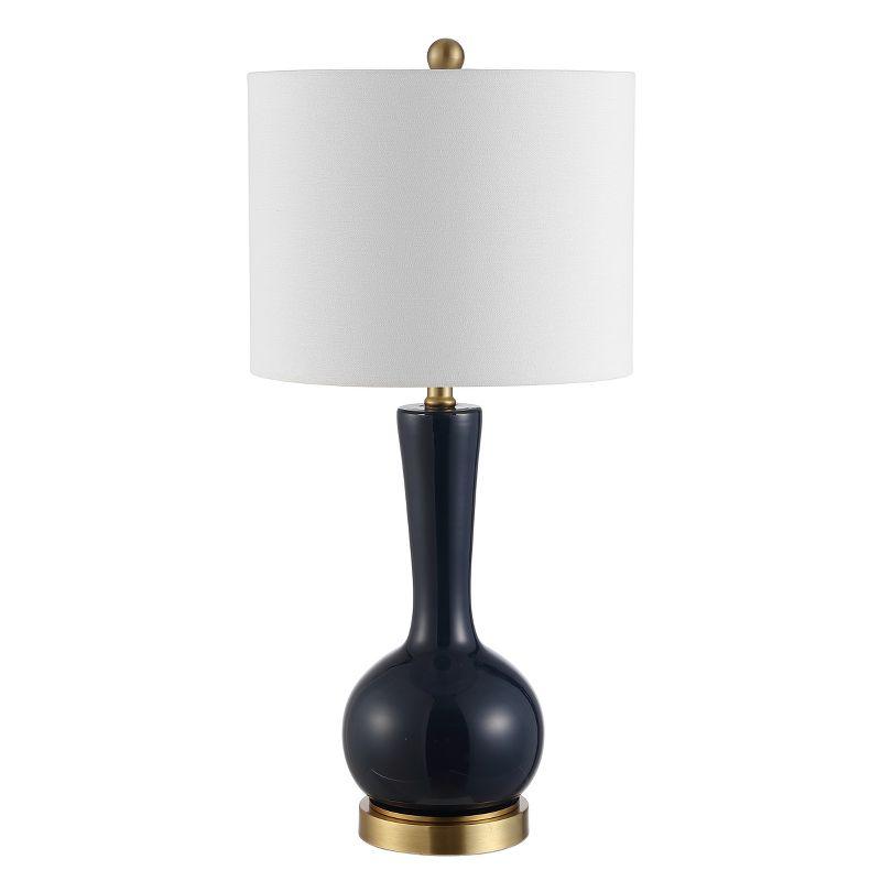 Gaetna Navy Glass Table Lamp with White Drum Shade