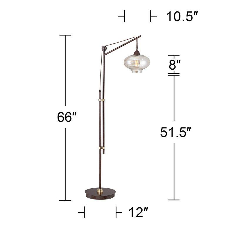 Franklin Iron Works Calyx Industrial Downbridge Floor Lamp 66" Tall Bronze Dimmable LED Cognac Tinted Glass for Living Room Reading Bedroom House Home