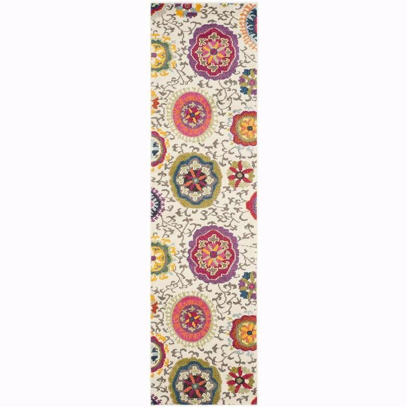 Ivory Floral Synthetic 2'2" x 8' Runner Rug