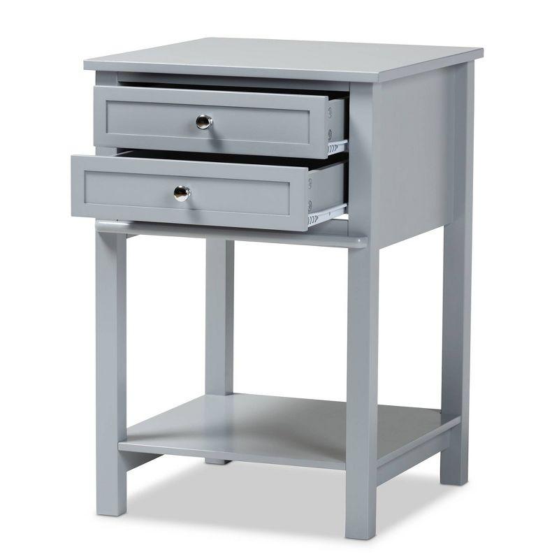 Willow Light Grey 2-Drawer Wood Nightstand with Silver Knobs