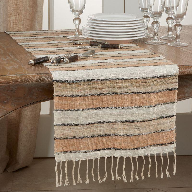 Multicolor Cotton Fringe Table Runner with Wide Stripes