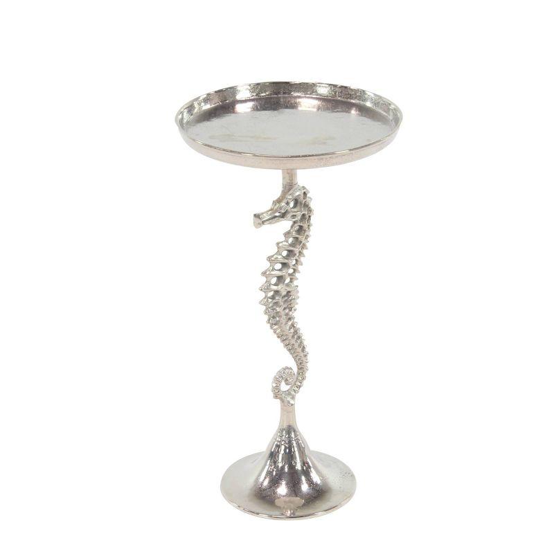 Coastal Charm Seahorse Pedestal Accent Table in Silver Aluminum