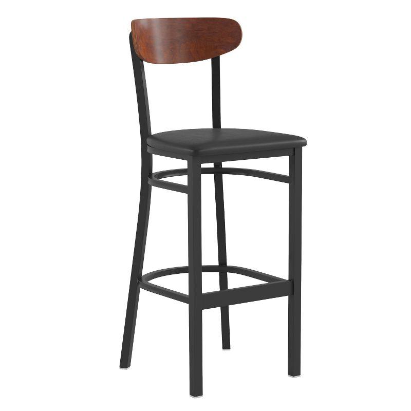 Walnut and Black Metal Barstool with Boomerang Back