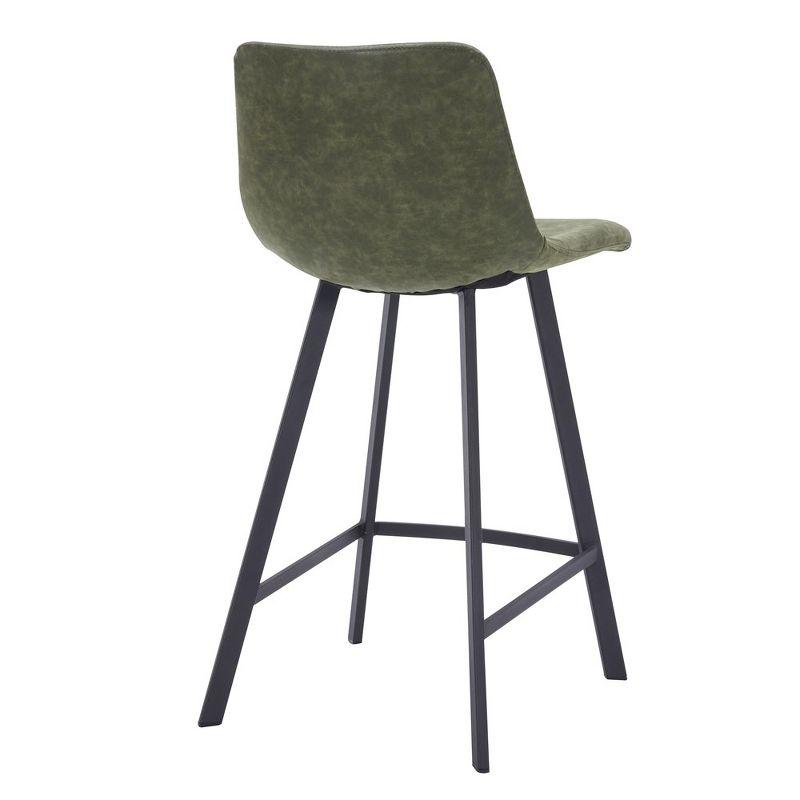 LeisureMod 35” Counter Stool Upholstered Leather Ergonomic Backrest Padded Seat Stainless Steel Base and Footrest Elland Collection