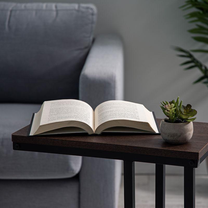 Versatile C-Shaped Wood and Metal Side Table in Classic Brown