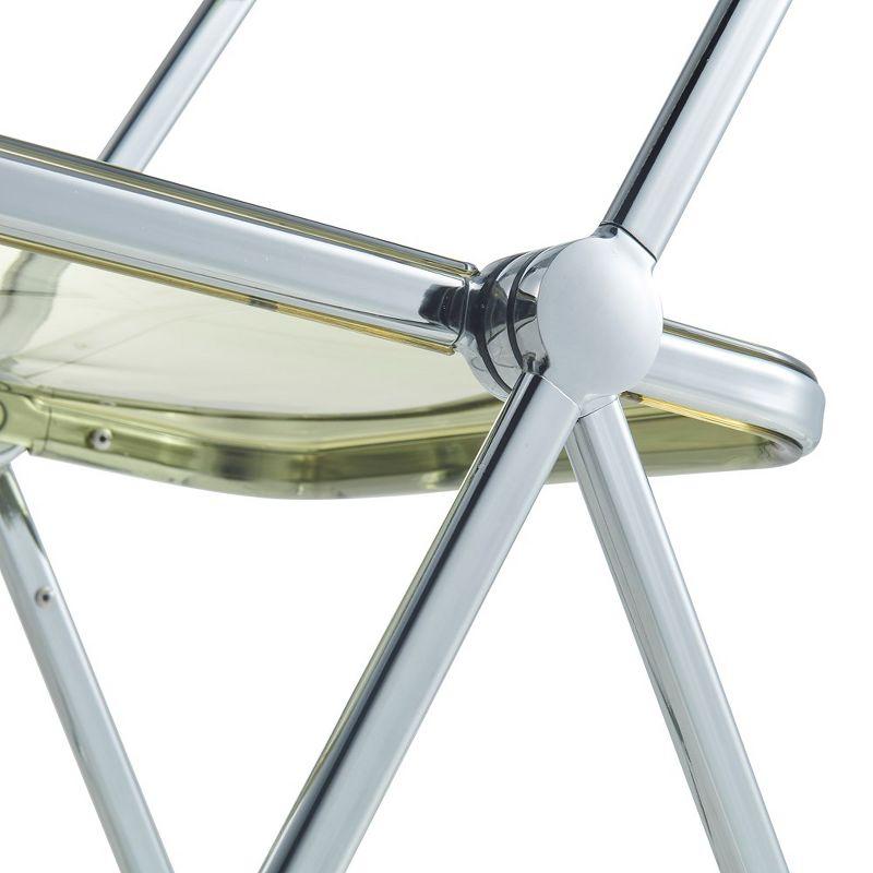 LeisureMod Lawrence Modern Acrylic Folding Chair With Metal Frame Set of 2, Amber