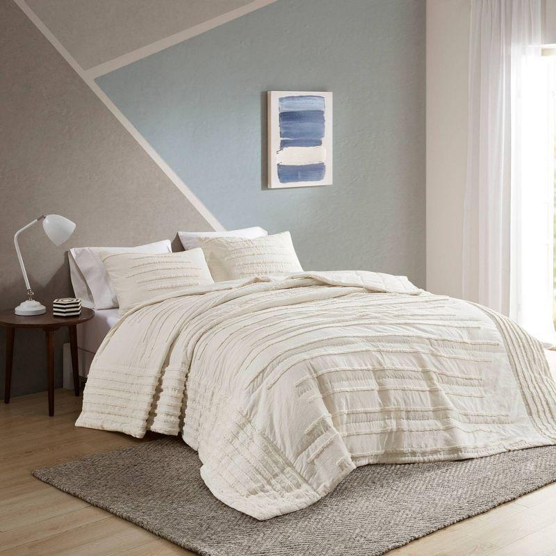 Mercer 100% Cotton 3 Piece Quilt Set with Chenille Trims
