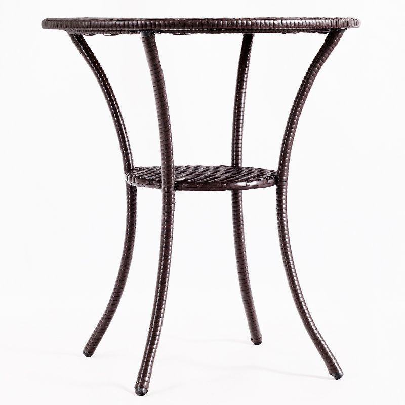 Tangkula Outdoor Side Table with Storage PE Wicker Patio Bistro Table with Tempered Glass Tabletop