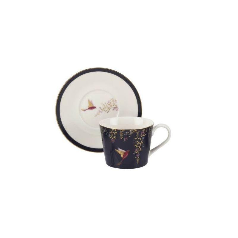 Navy Ceramic Teacup and Saucer with Gold Detailing