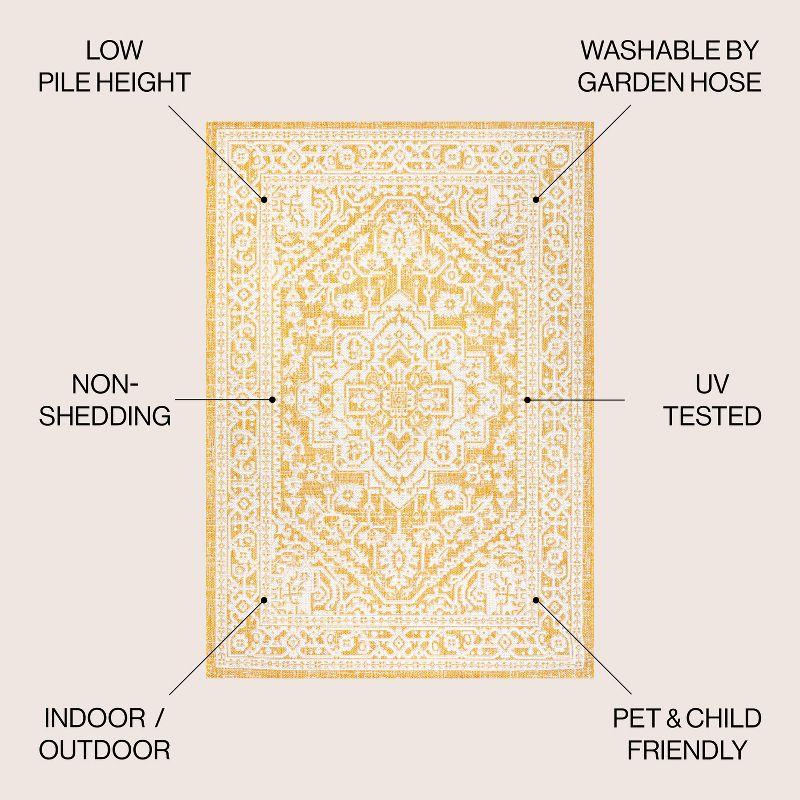 9' x 12' Sinjuri Medallion Textured Weave Indoor/Outdoor Area Rug, Yellow/Cream - JONATHAN Y