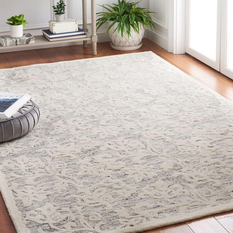 Handmade Gray Floral Tufted Wool Square Rug 6' x 6'