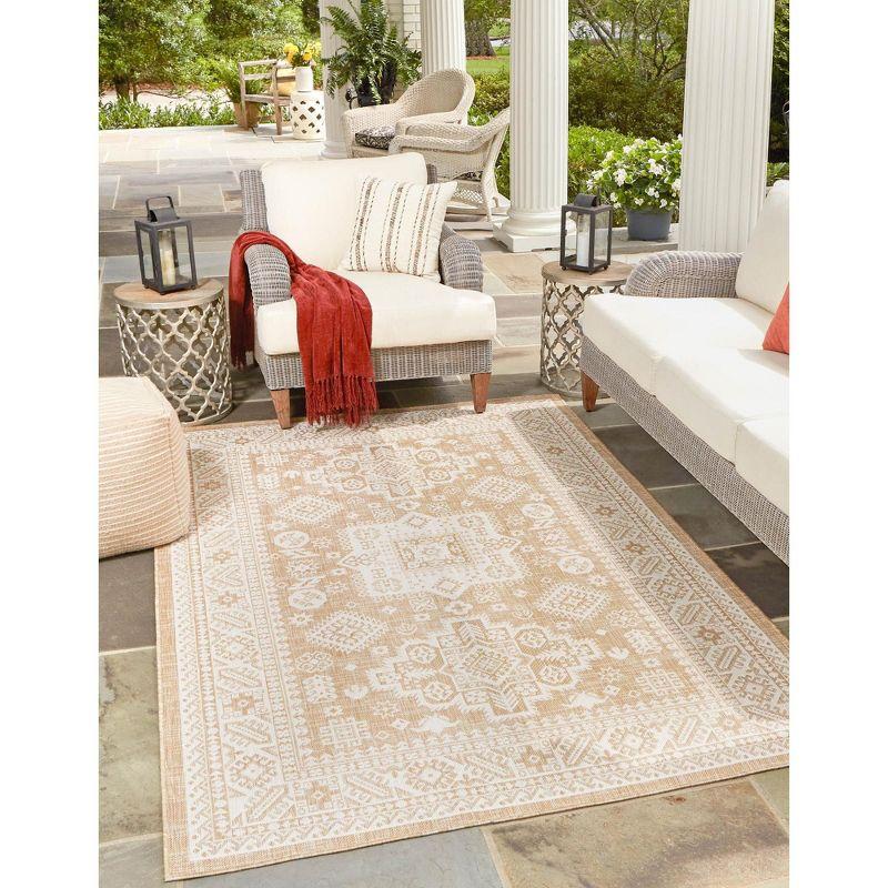 Natural Brown Synthetic Flat Woven Reversible Outdoor Rug 4' x 6'