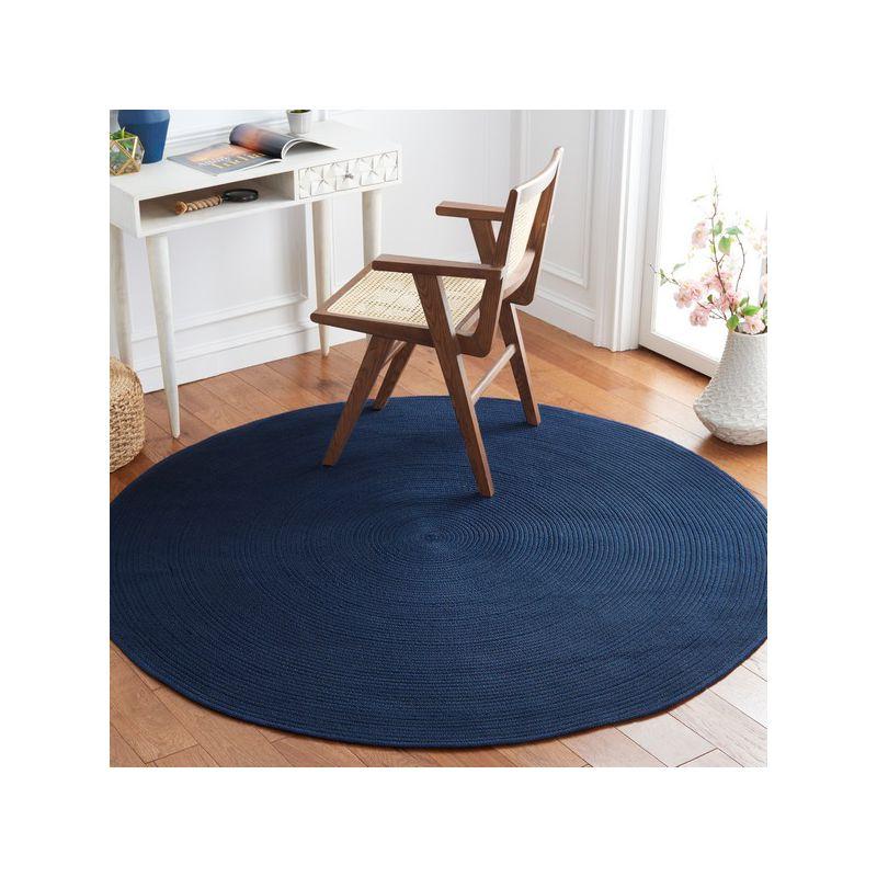 Navy Round Handwoven Braided Synthetic Area Rug