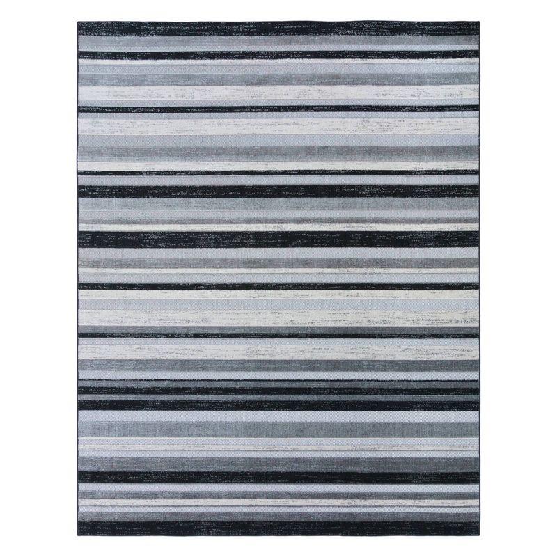 Fosel Muxia Gray/Black Modern Micro Stripped Hi-Low Flatweave Indoor/Outdoor Area Rug