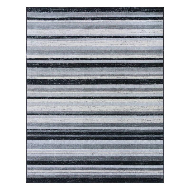 Gray and Black Striped Flatweave Indoor/Outdoor Rug