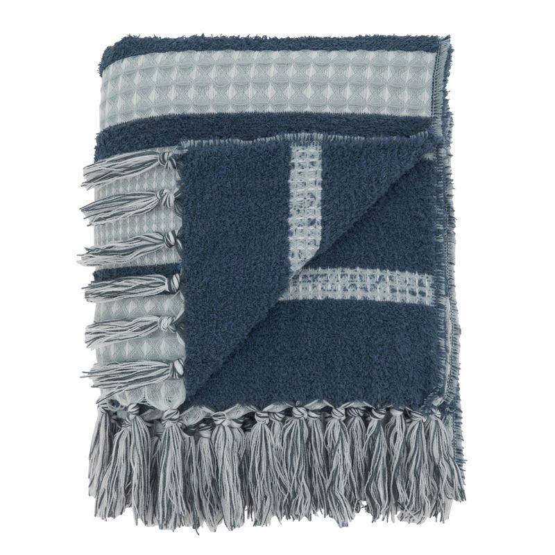 Saro Lifestyle Waffle Weave Reversible Throw Blanket, Navy Blue, 50x60 inches