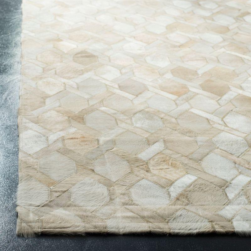 Ivory Geometric Hand-Knotted Cowhide Area Rug 3' x 5'