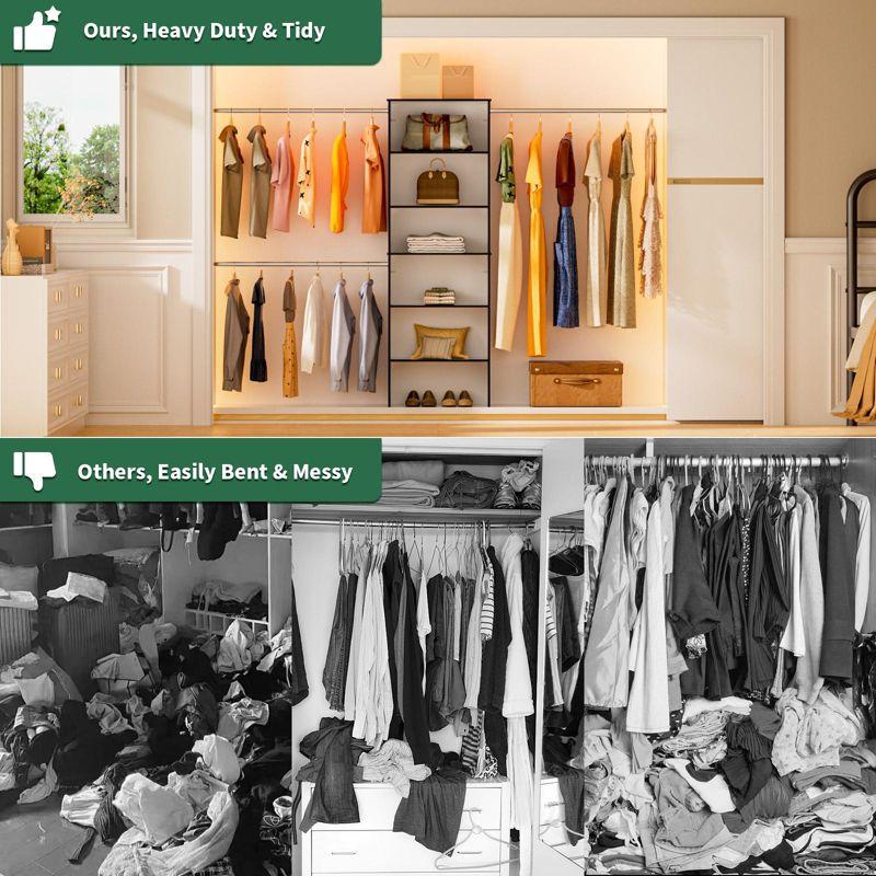 LOVMOR Wood Closet Organizer Starter Kit Tower with 3 Hang Rods