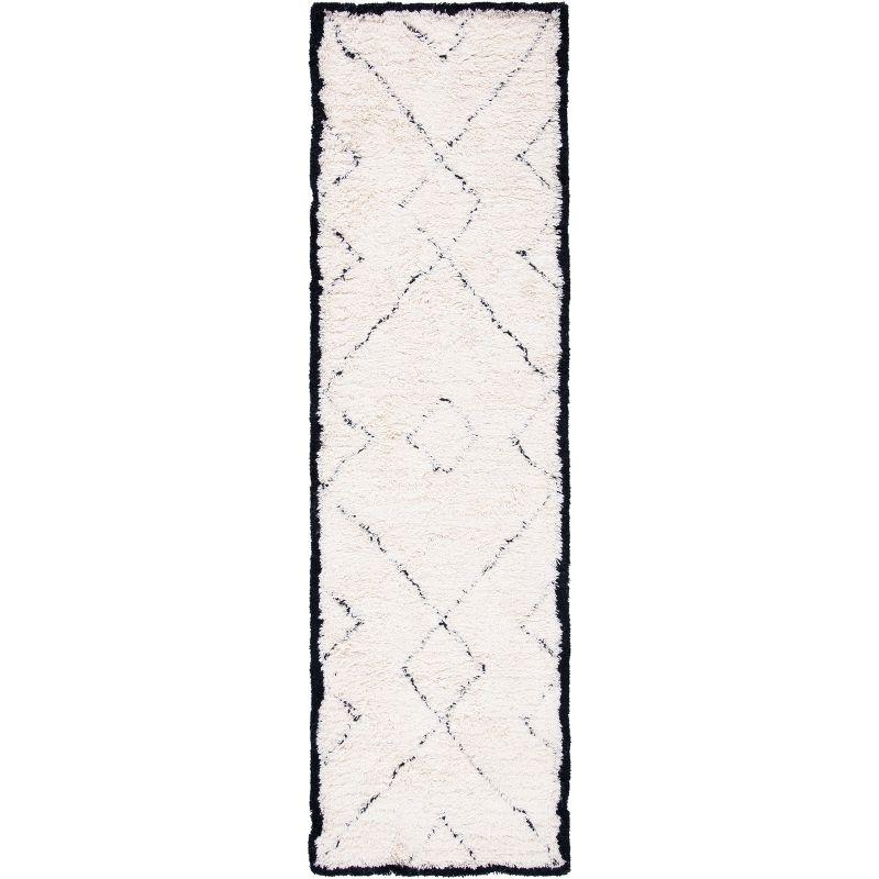 Ivory and Black Wool Hand-Tufted Geometric Runner Rug