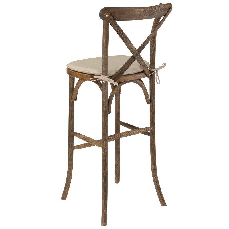 Flash Furniture HERCULES Series Dark Antique Wood Cross Back Barstool with Cushion