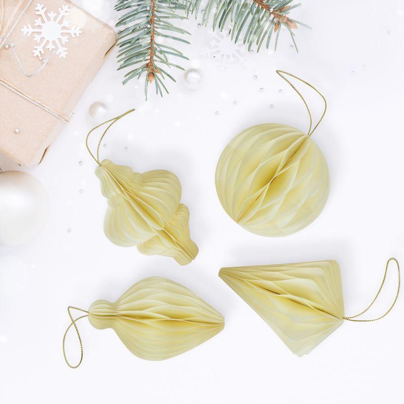 Northlight Foldable Paper Honeycomb Christmas Finial Ornaments - 4" - Cream - Set of 4