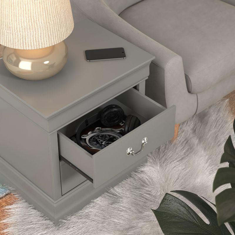 Ireton Sophisticated 2-Drawer Gray Nightstand with Louis Philippe Details