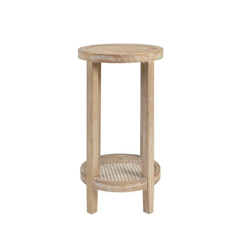 Harley Round Wheat Wood Accent Table with Rattan Shelf