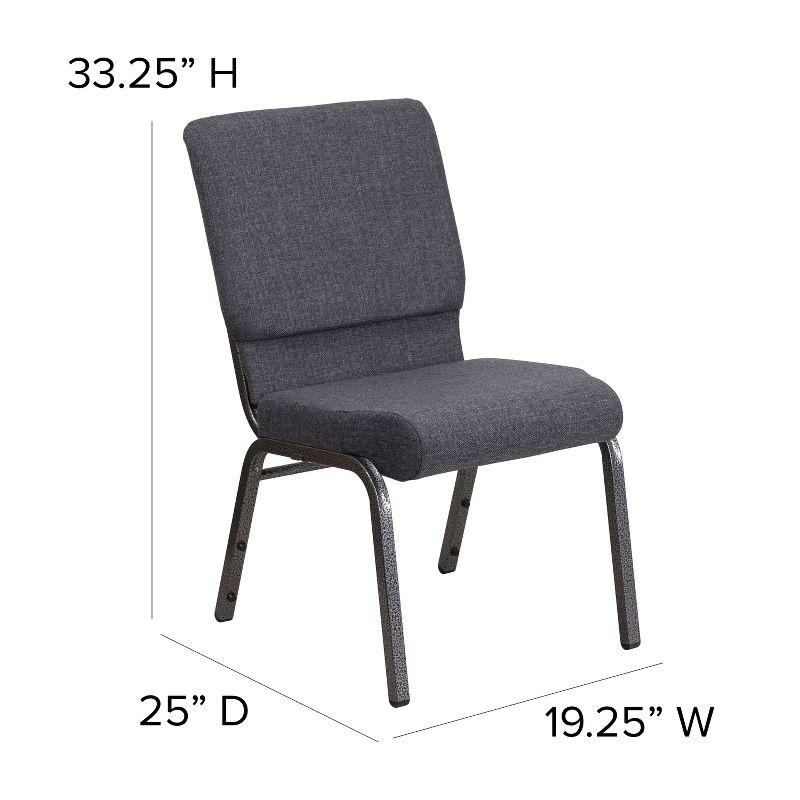 Emma and Oliver 18.5"W Stack Church Chair, Dark Gray Fabric/Silver Vein Frame