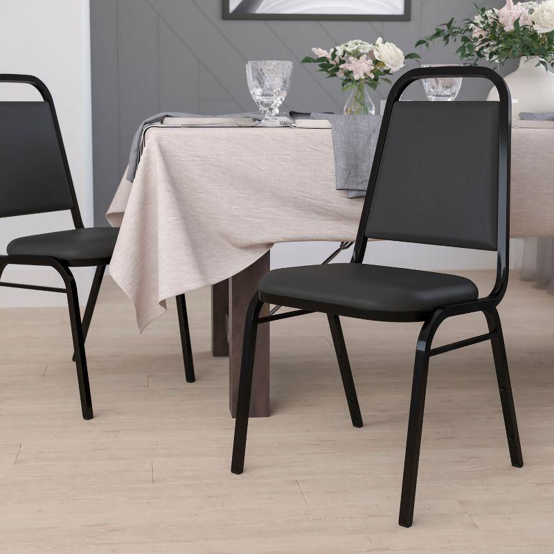 Elegant Trapezoidal Back Banquet Chair in Black Vinyl with Metal Frame