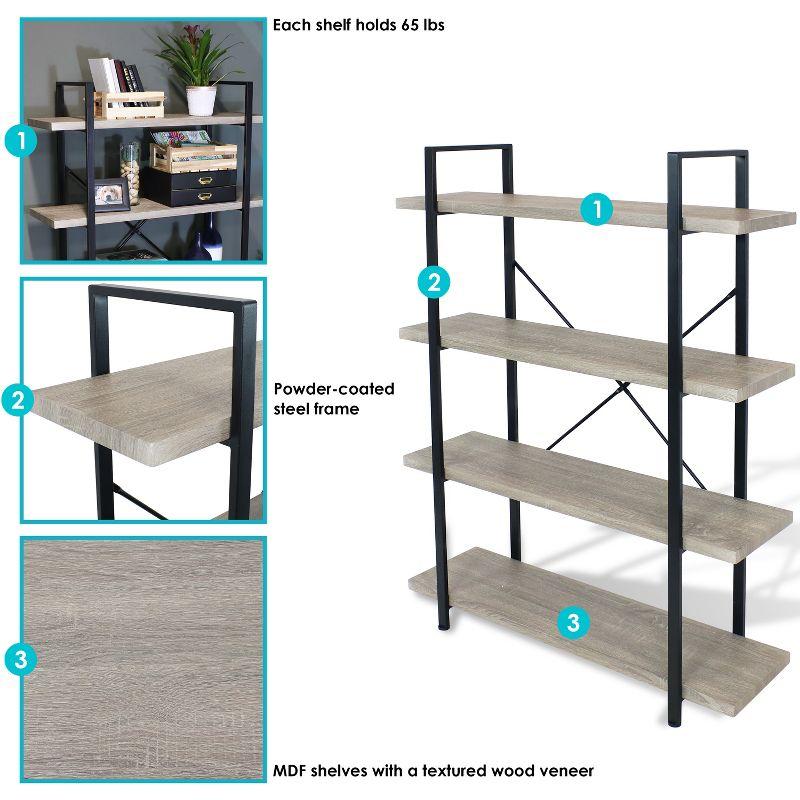 Sunnydaze 4 Shelf Industrial Style Freestanding Etagere Bookshelf with Wood Veneer Shelves - Oak Gray Veneer