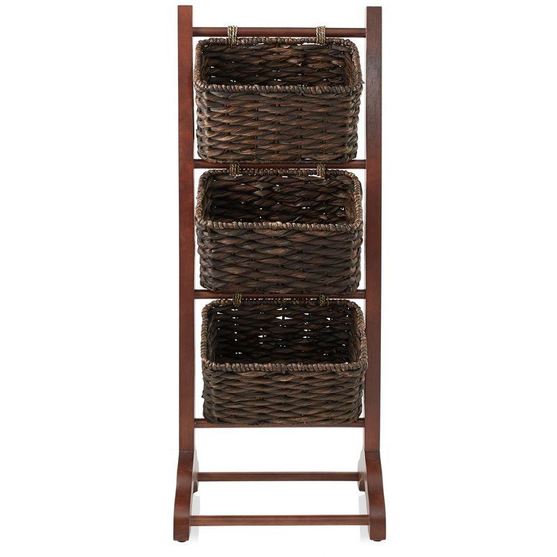 Casafield 3-Tier Floor Stand with Hanging Storage Baskets, Walnut/Espresso - Wood Tower Rack for Bathroom, Kitchen, Laundry, Living Room