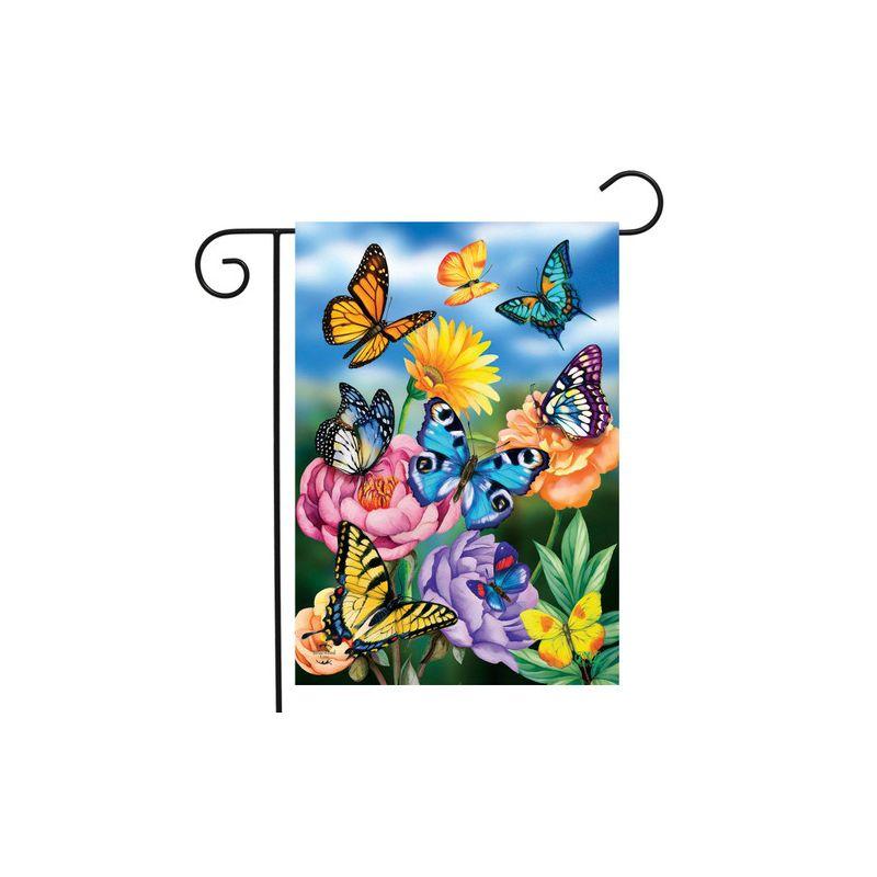 Vibrant Spring Garden Flag with Butterflies and Flowers