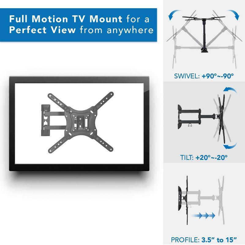 Full-Motion Black TV Wall Mount with AV Shelf