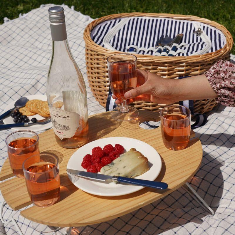 Natural Wicker Four Person Picnic Basket with Wooden Lid