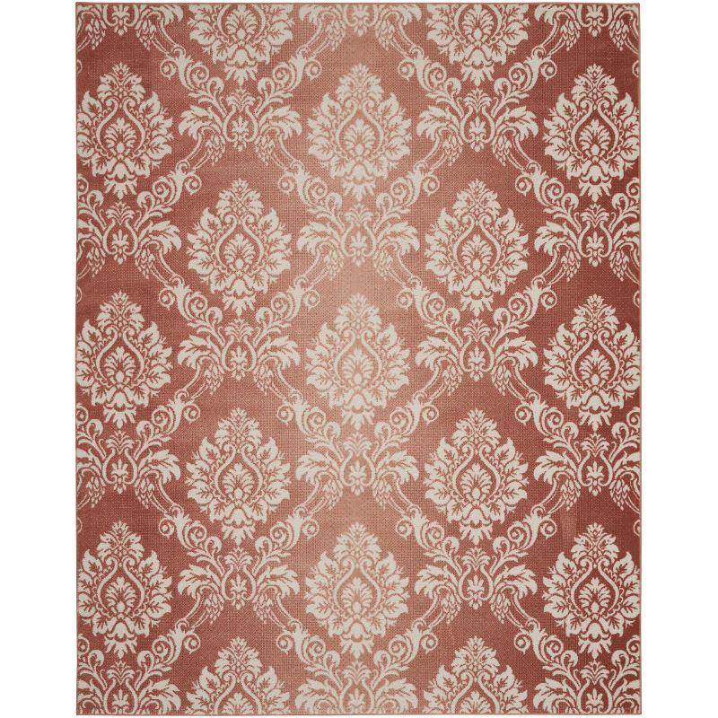 Brick Ivory Floral Damask 8' x 10' Easy-Care Synthetic Rug