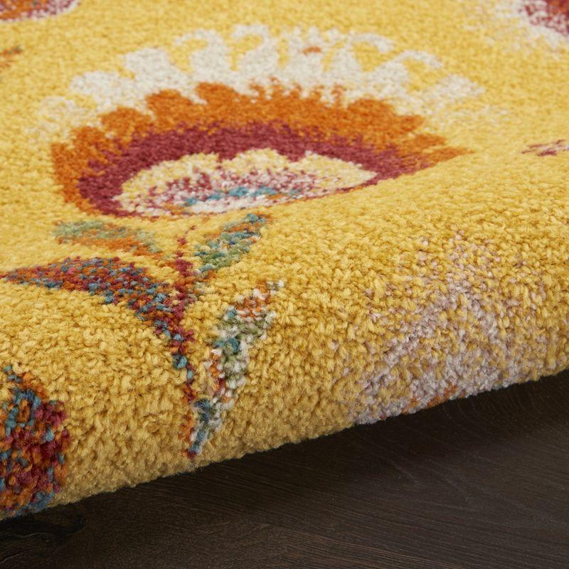 Vibrant Floral Blooms Yellow Synthetic 5' x 7' Area Rug