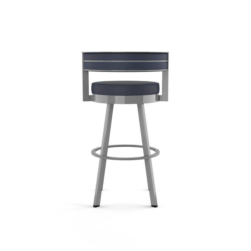 Navy Blue Faux Leather Swivel Counter Stool with Metal Frame