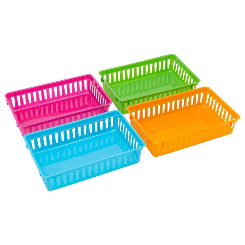 Bright Creations 8 Pack Colorful Storage Bins for Classroom - Small Plastic Baskets for Organizing, Arts, Crafts, Desks, Toys (4 Colors)