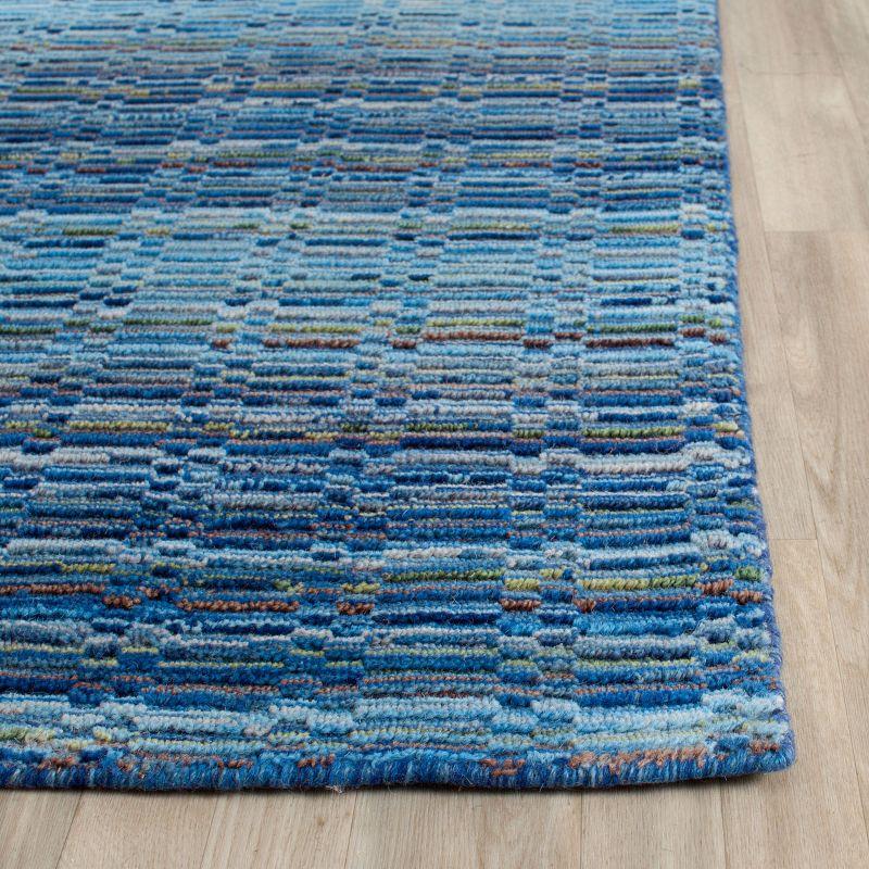 Hand-Knotted Artisan Blue Wool Rectangular Area Rug, 6' x 9'