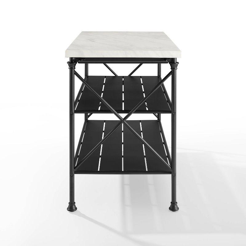 Crosley Madeleine Kitchen Island Matte Black: French Industrial Style, Steel Base, Open Storage Shelves, Towel Bars