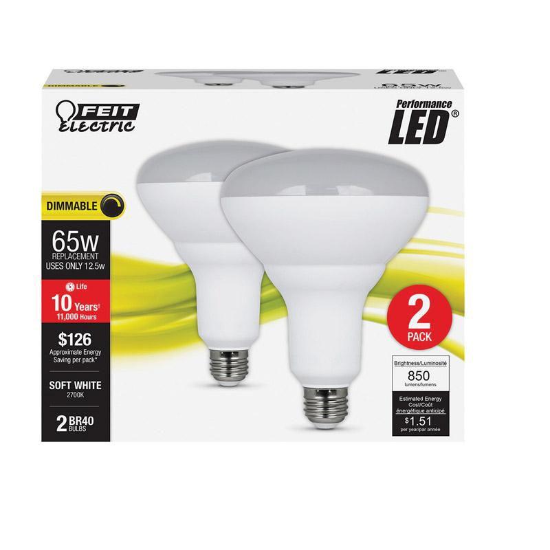 Feit Electric White BR40 E26 LED Floodlight Bulb 2-Pack