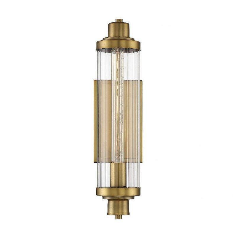 Pike Warm Brass Finish 1-Light Vanity Sconce with Clear Ribbed Glass