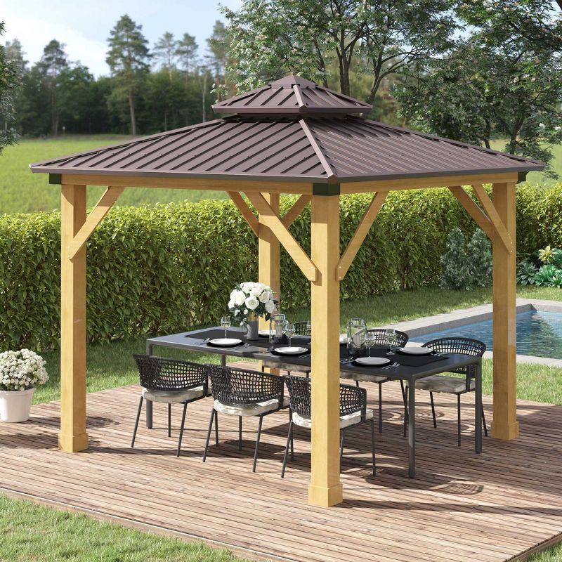 10x10 Brown Solid Wood and Steel Hardtop Gazebo