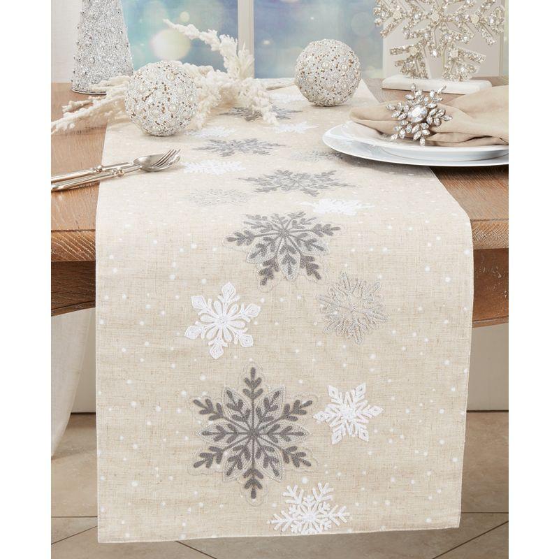 Saro Lifestyle Frosty Snowflakes Table Runner, 16"x70", Beige