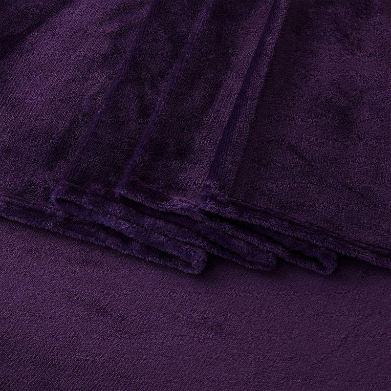 Solid Velvet Plush Fleece Sheet Set - Great Bay Home (King, Purple)